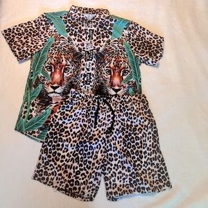 New Men’s Casual Leopard Shirt n Short Lounge Wear Set